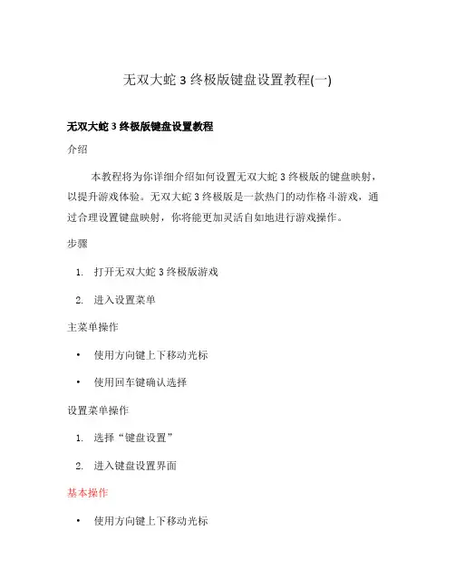 无双大蛇3终极版键盘设置教程(一)