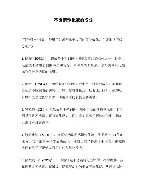 不锈钢钝化液的成分