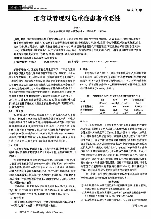 细容量管理对危重症患者重要性