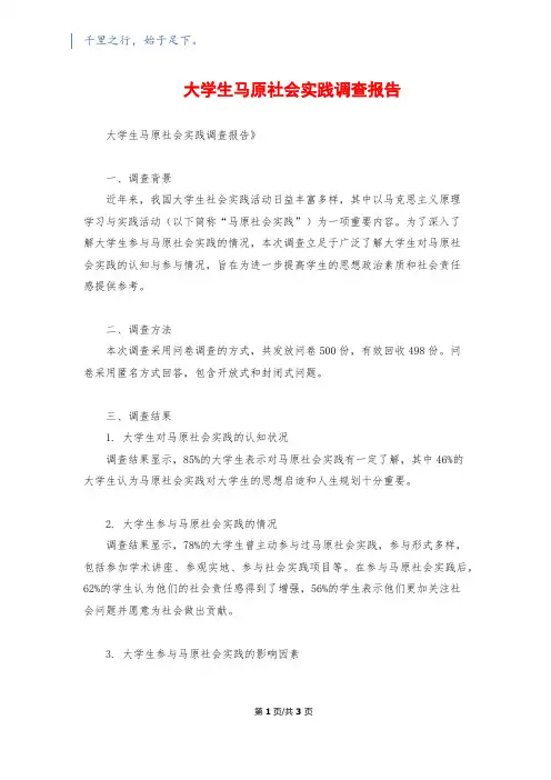 大学生马原社会实践调查报告