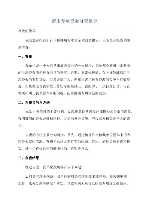 挪用专项资金自查报告