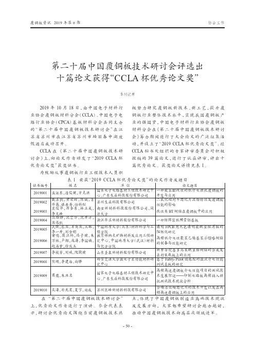 第二十届中国覆铜板技术研讨会评选出十篇论文获得“ccla杯优秀论文奖”