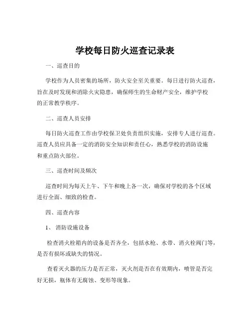 学校每日防火巡查记录表