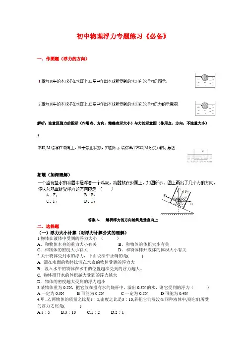 初中物理浮力专题练习大全(包括作图题、选择题、填空题、计算题_附答案和解析)