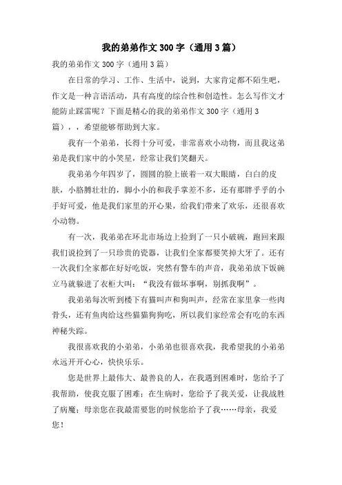 我的弟弟作文300字(通用3篇)