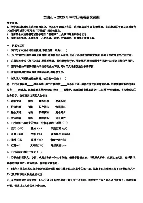 黄山市～2025年中考压轴卷语文试题含解析