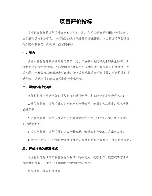 项目评价指标