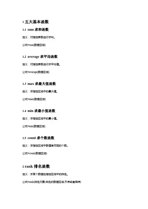 EXCEL计算机二级考试函数公式大全办公软件office