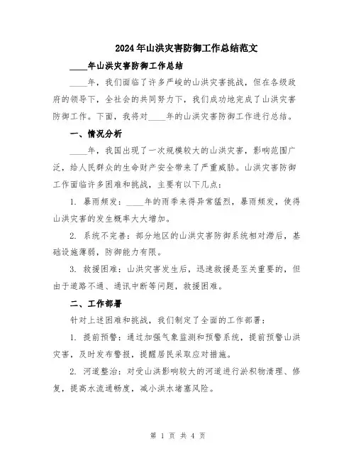 2024年山洪灾害防御工作总结范文