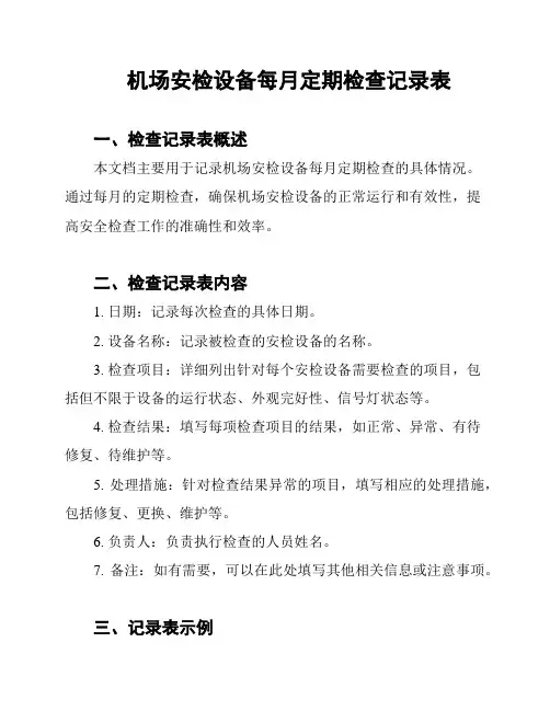机场安检设备每月定期检查记录表