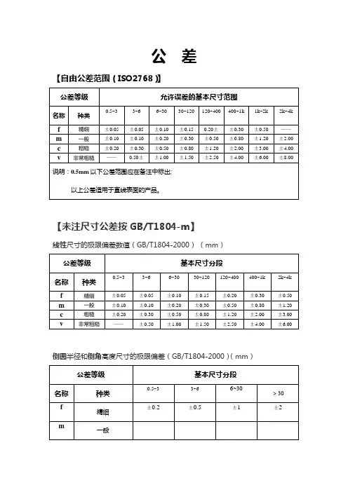 未注公差大全