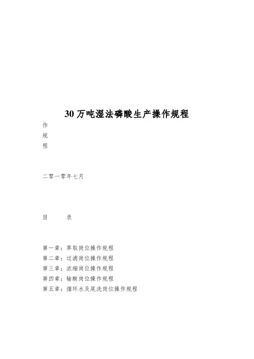 30万吨湿法磷酸生产操作规程