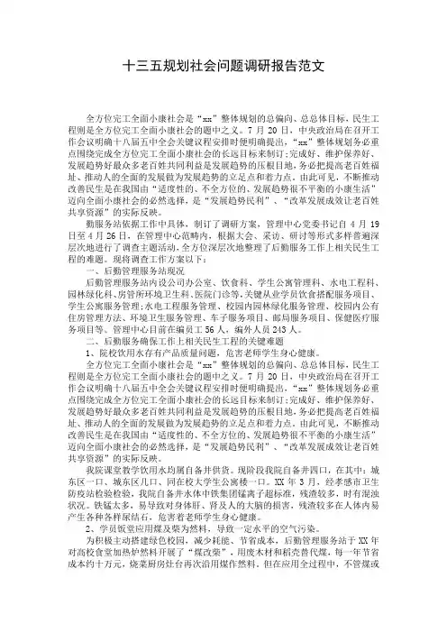 十三五规划社会问题调研报告范文