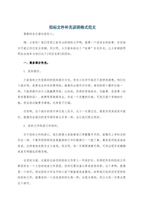 招标文件补充说明格式范文