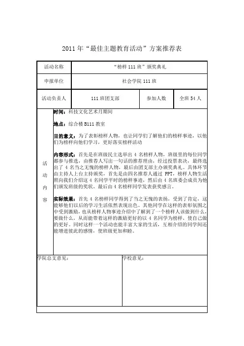 身边榜样特色活动申报表