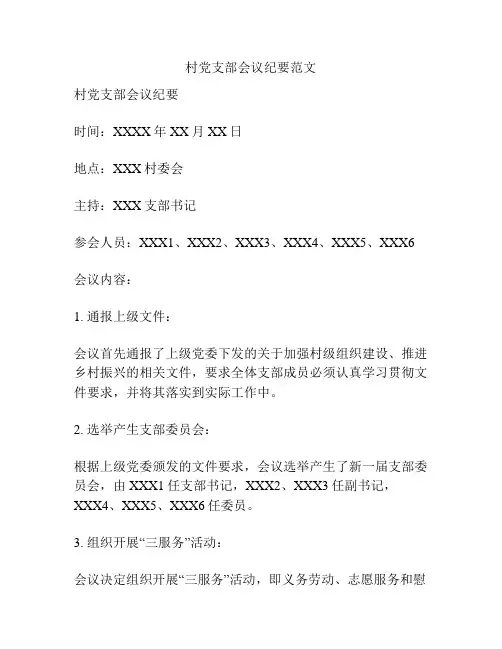 村党支部会议纪要范文