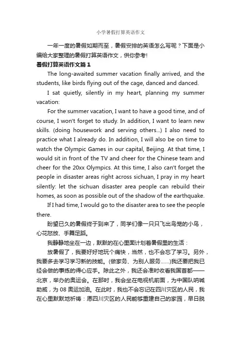 小学暑假打算英语作文_小学英语作文_