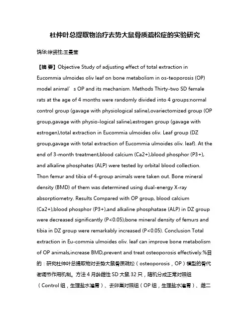 杜仲叶总提取物治疗去势大鼠骨质疏松症的实验研究