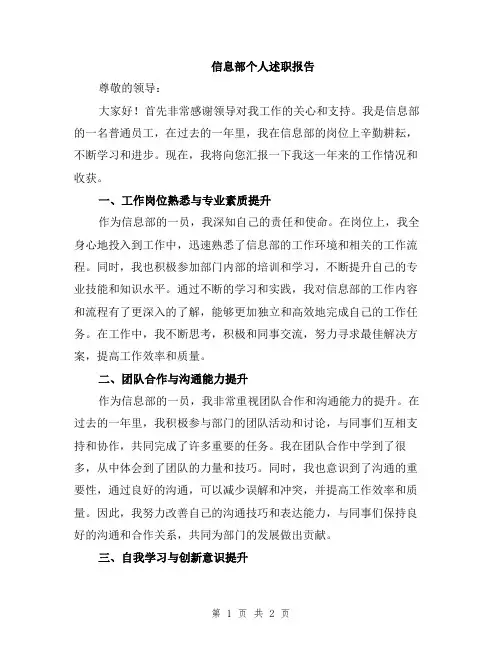 信息部个人述职报告
