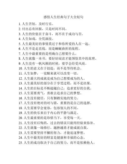 感悟人生经典句子大全短句
