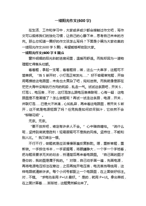 一缕阳光作文（600字5篇）