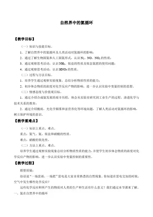 华东师大版科学九年级下册  3.3自然界中的氮循环 教案