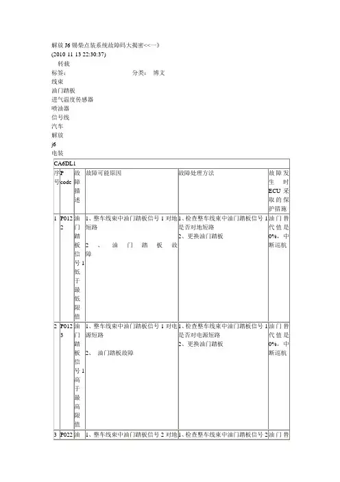解放J6锡柴点装系统故障码大揭密一》