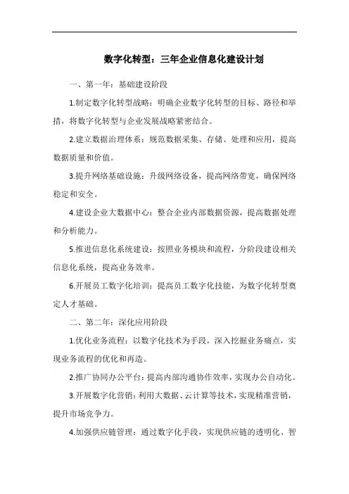 数字化转型：三年企业信息化建设计划