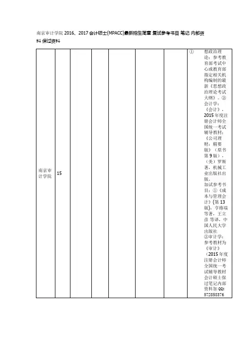 南京审计学院2016、2017会计硕士(MPACC)最新招生简章 复试参考书目 笔记 内部资料 保过资料