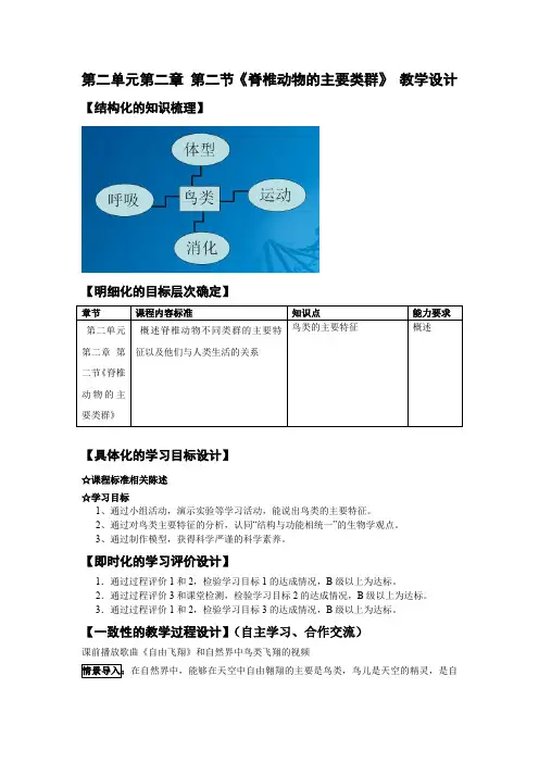 初中生物_脊椎动物的主要类群3鸟类教学设计学情分析教材分析课后反思