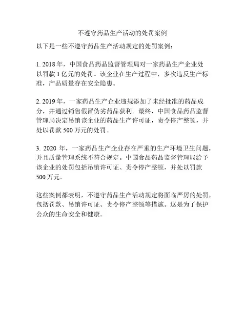 不遵守药品生产活动的处罚案例