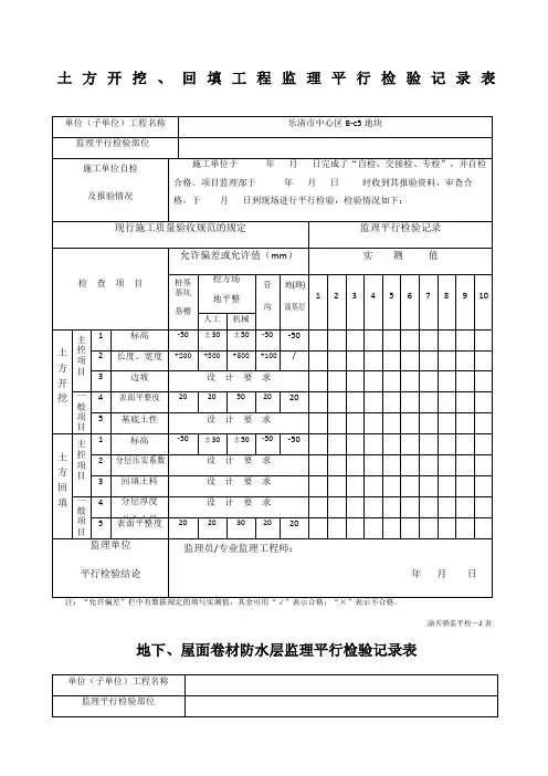 监理平行检查记录表最全套