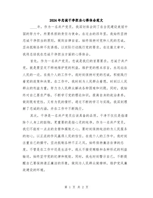 2024年忠诚干净担当心得体会范文