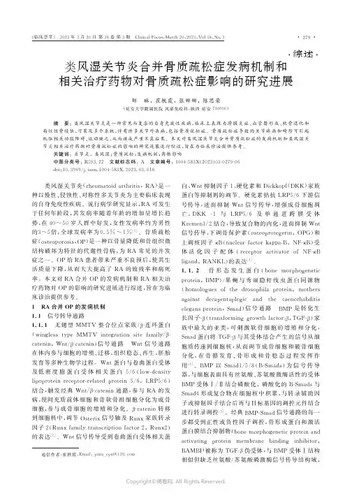 类风湿关节炎合并骨质疏松症发病机制和相关治疗药物对骨质疏松症影响的研究进展