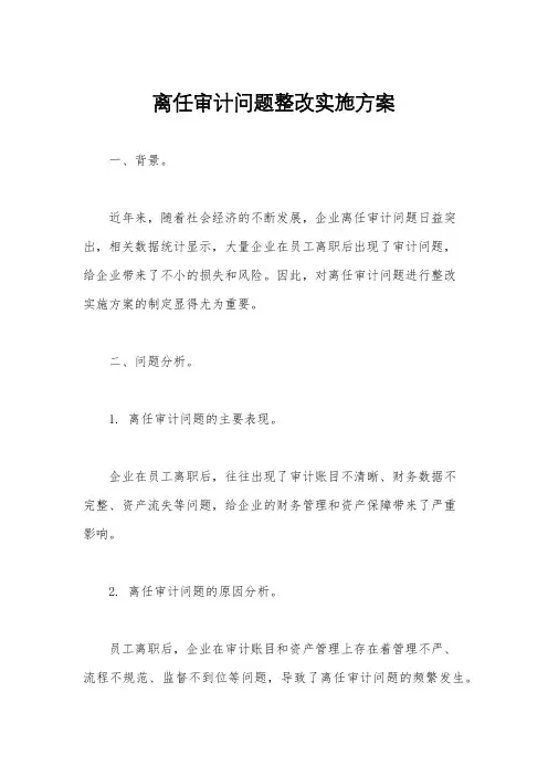 离任审计问题整改实施方案