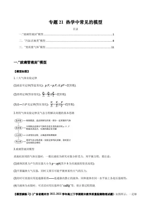 专题21 热学中常见的模型-2024届新课标高中物理模型与方法(原卷版)