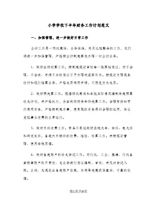 小学学校下半年财务工作计划范文(三篇)
