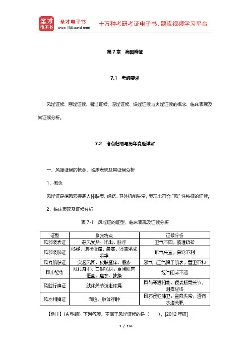 全国硕士研究生招生考试临床医学综合能力(中医)中医诊断学考点归纳与历年真题详解(7-10章)