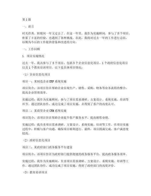 实施顾问工作年度总结(3篇)