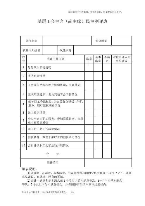 基层工会主席职工之家评议表