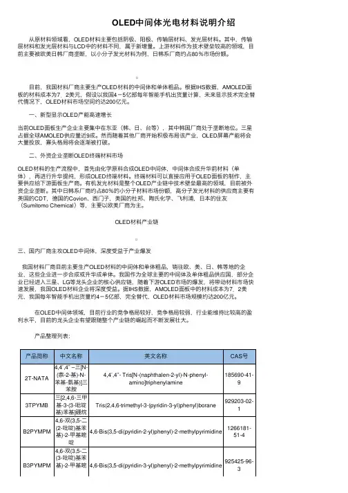 OLED中间体光电材料说明介绍
