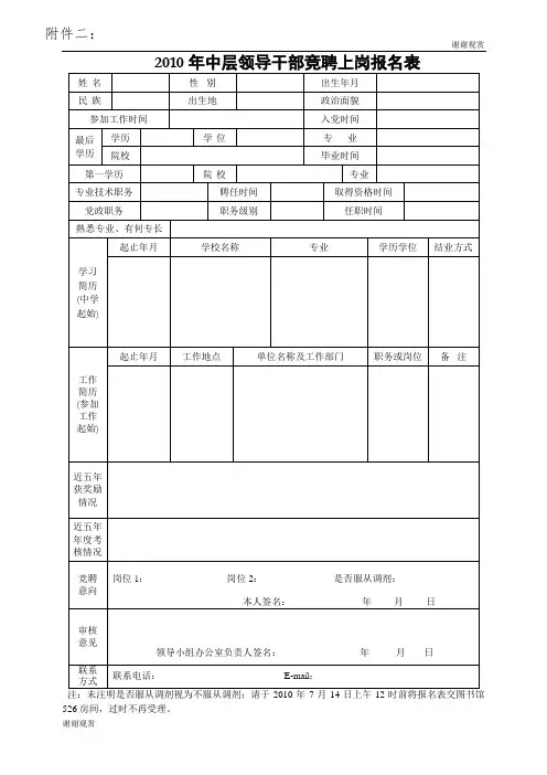 中层领导干部竞聘上岗报名表.doc