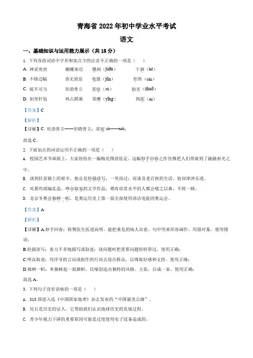 2022年青海省中考语文真题(解析版)