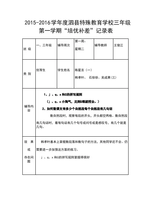 培优辅差记录表