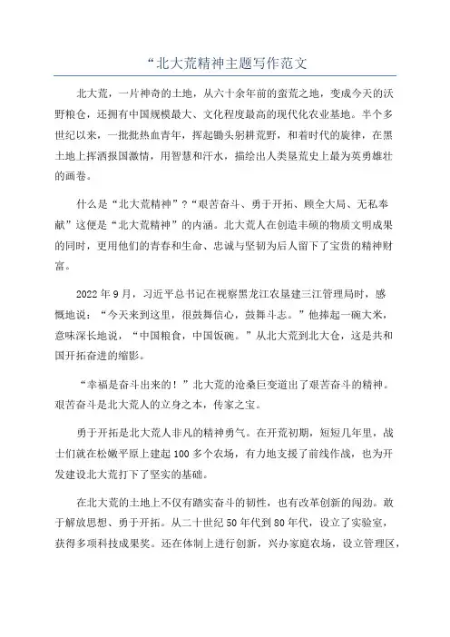 “北大荒精神主题写作范文