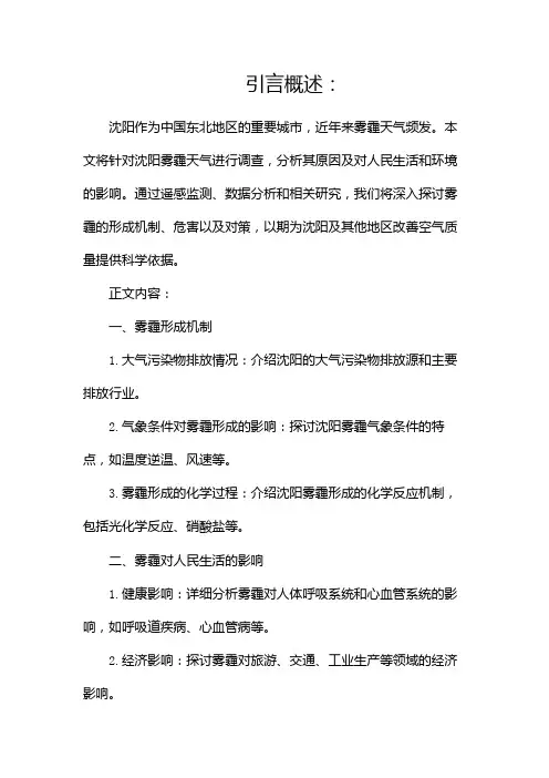 沈阳雾霾天气调查报告
