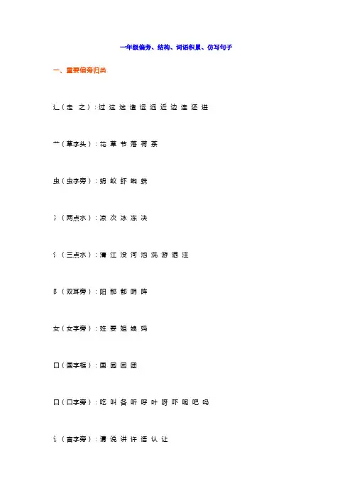 最新部编版语文一年级偏旁、结构、词语积累、仿写句子归纳