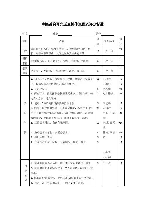 中医医院耳穴压豆操作流程及评分标准