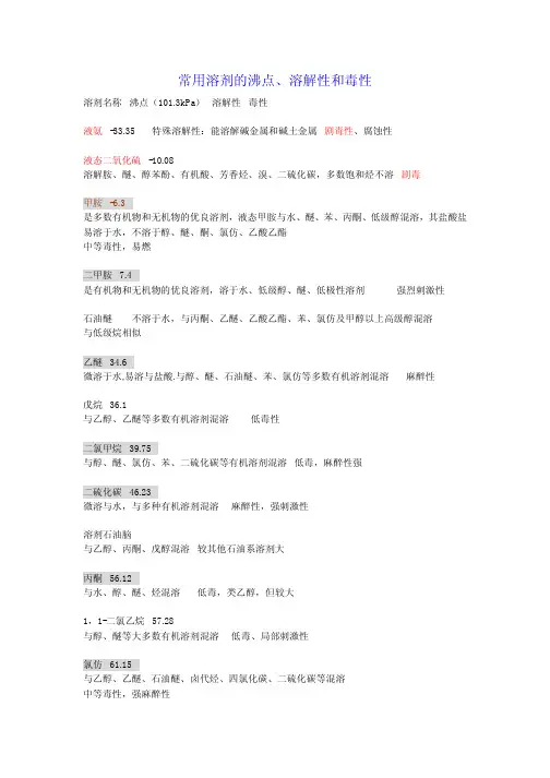 常用溶剂的沸点、溶解性和毒性