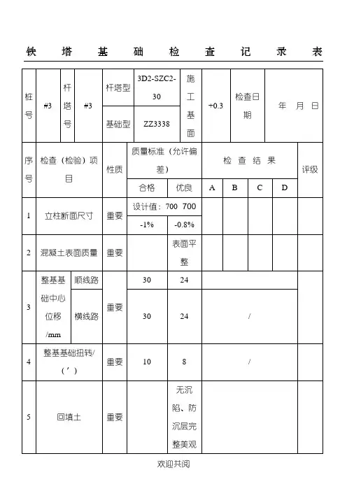 铁塔基础检查记录表格模板